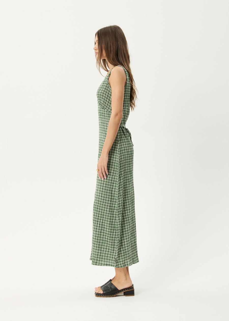 AFENDS Womens Base - Seersucker Maxi Dress - Deep Green Check