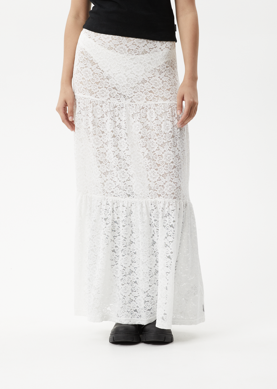 AFENDS Womens Poet - Lace Maxi Skirt - White 