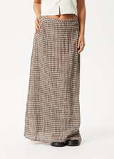 AFENDS Womens Base - Seersucker Maxi Skirt - Coffee Check - Afends womens base   seersucker maxi skirt   coffee check