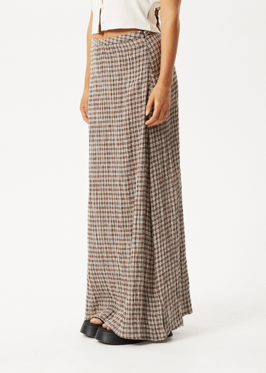AFENDS Womens Base - Seersucker Maxi Skirt - Coffee Check