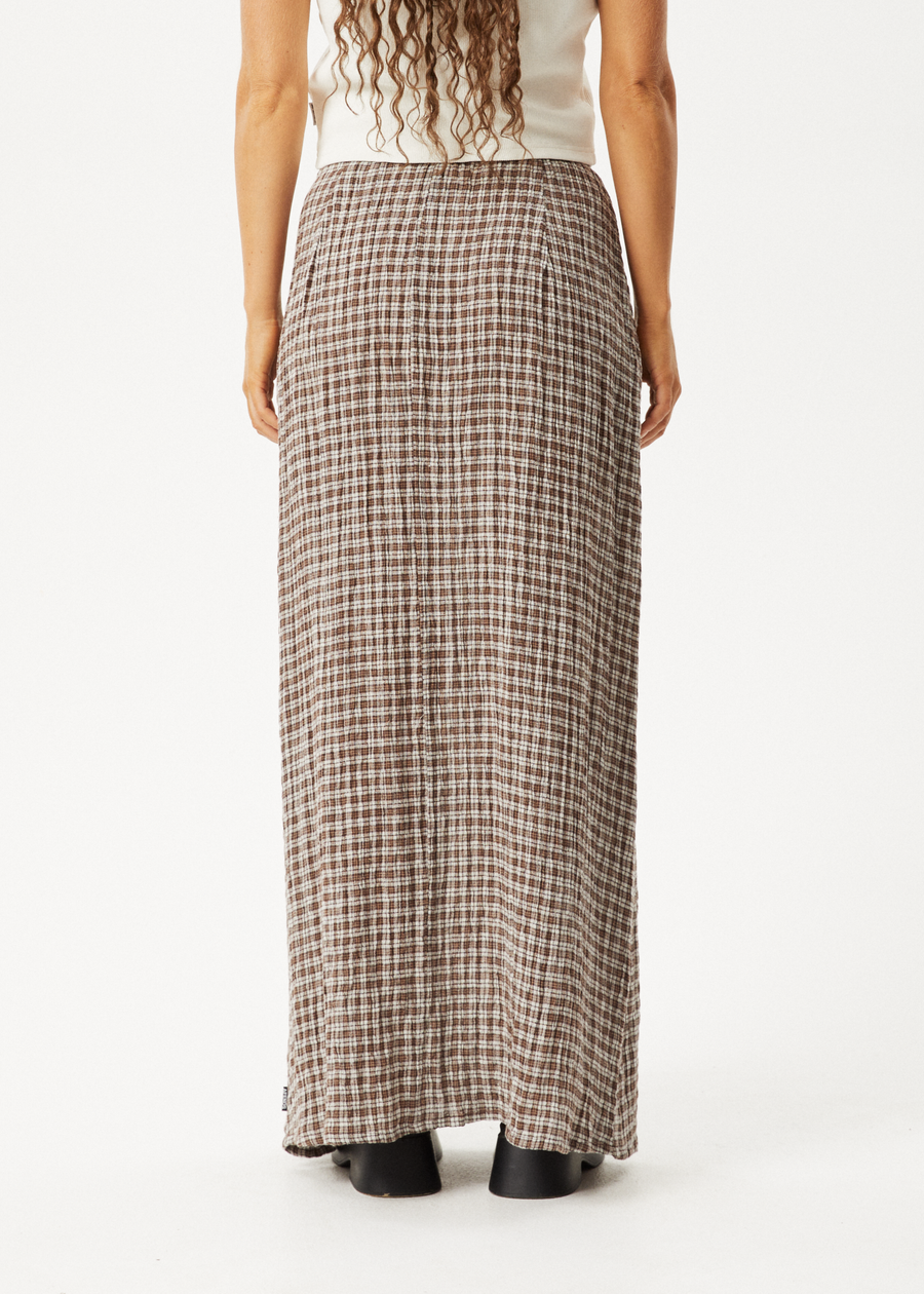 AFENDS Womens Base - Seersucker Maxi Skirt - Coffee Check