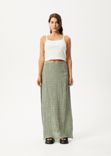 AFENDS Womens Base - Seersucker Maxi Skirt - Deep Green Check - Afends womens base   seersucker maxi skirt   deep green check