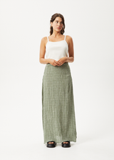AFENDS Womens Base - Seersucker Maxi Skirt - Deep Green Check - Afends womens base   seersucker maxi skirt   deep green check