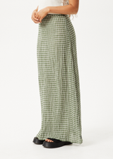 AFENDS Womens Base - Seersucker Maxi Skirt - Deep Green Check - Afends womens base   seersucker maxi skirt   deep green check
