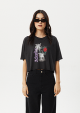 AFENDS Womens Nirvana Cropped - Oversized Tee - Stone Black - Afends womens nirvana cropped   oversized tee   stone black