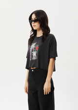 AFENDS Womens Nirvana Cropped - Oversized Tee - Stone Black - Afends womens nirvana cropped   oversized tee   stone black