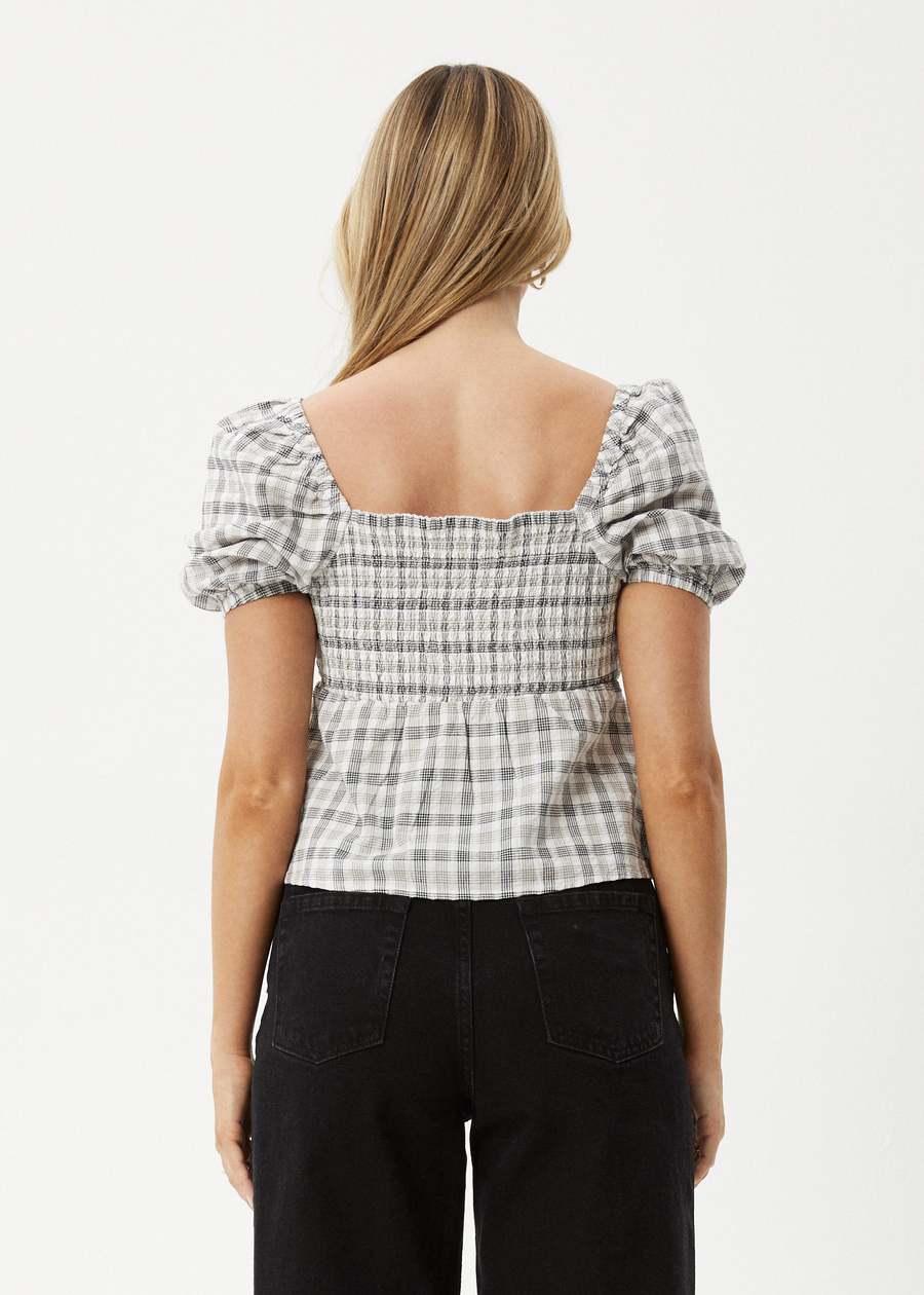 AFENDS Womens Leo - Seersucker Tie Front Top - Black / White