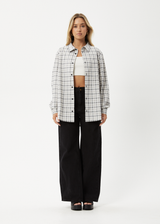 AFENDS Womens Leo - Seersucker Check Shirt - Black / White - Afends womens leo   seersucker check shirt   black / white
