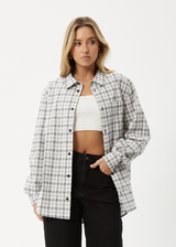 AFENDS Womens Leo - Seersucker Check Shirt - Black / White - Afends womens leo   seersucker check shirt   black / white