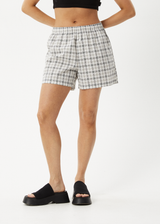 AFENDS Womens Leo - Seersucker Boxer Short - Black / White - Afends womens leo   seersucker boxer short   black / white