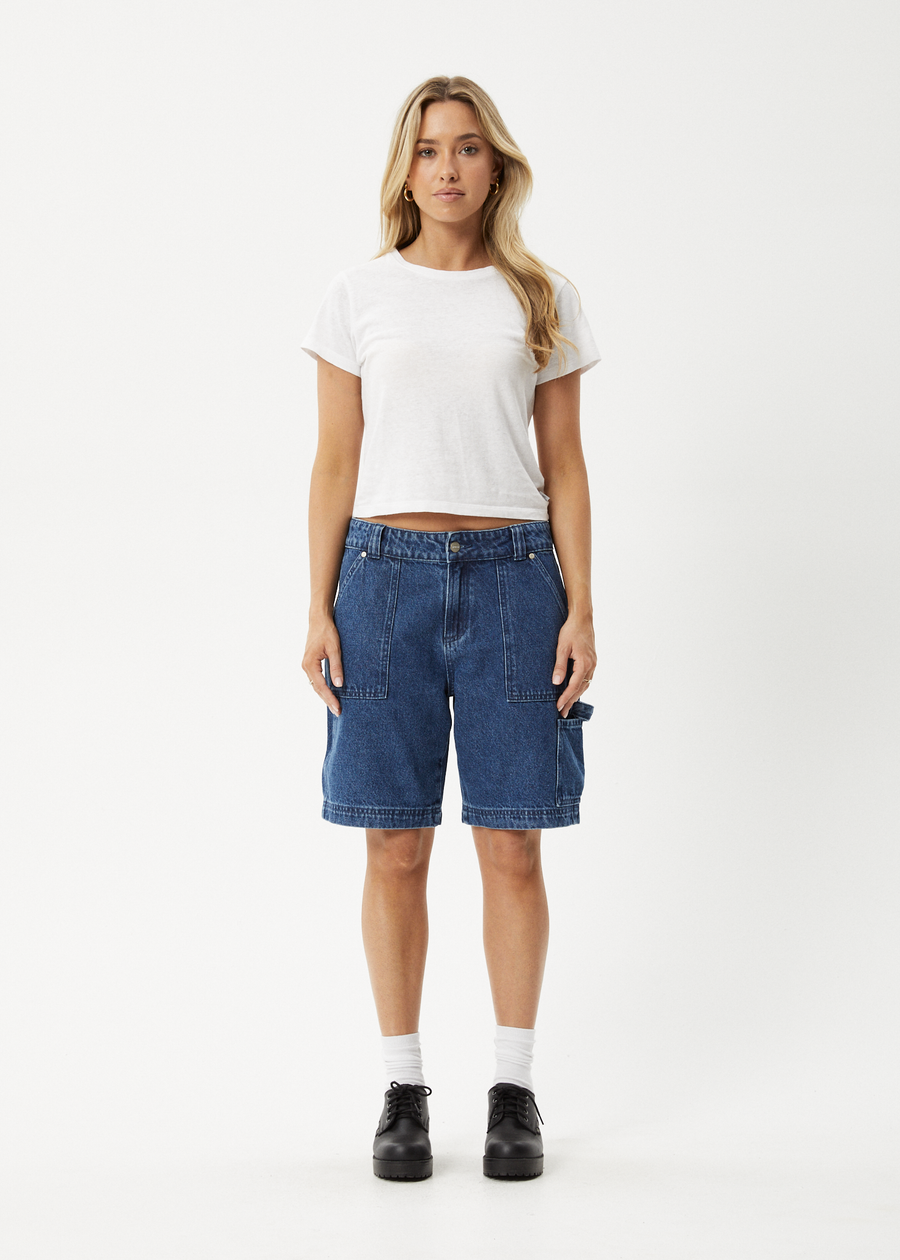 AFENDS Womens Mika - Denim Workwear Short - Authentic Blue