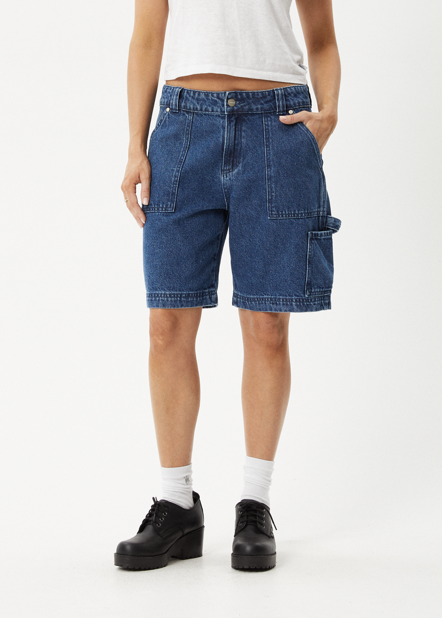AFENDS Womens Mika - Denim Workwear Short - Authentic Blue