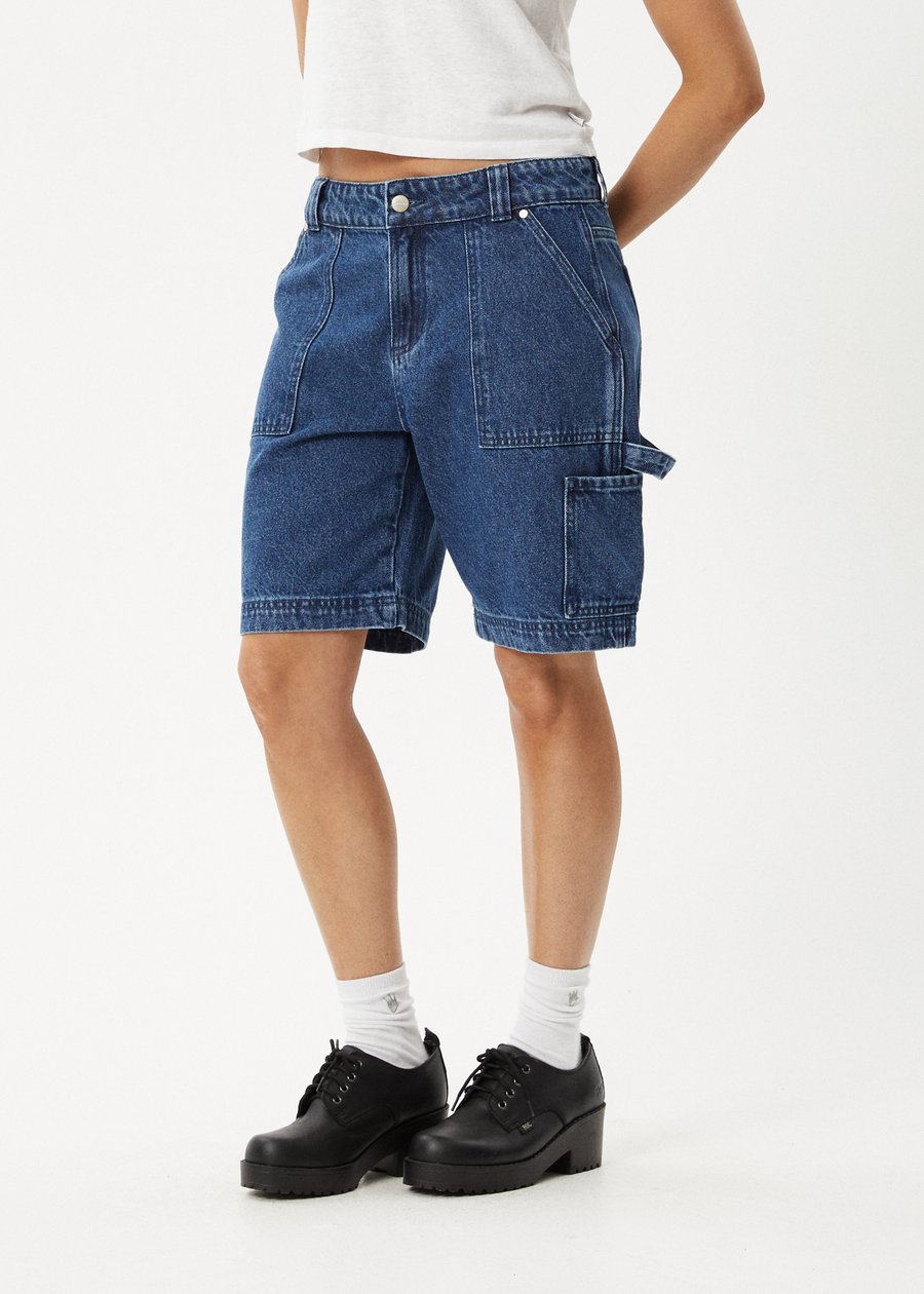 AFENDS Womens Mika - Denim Workwear Short - Authentic Blue