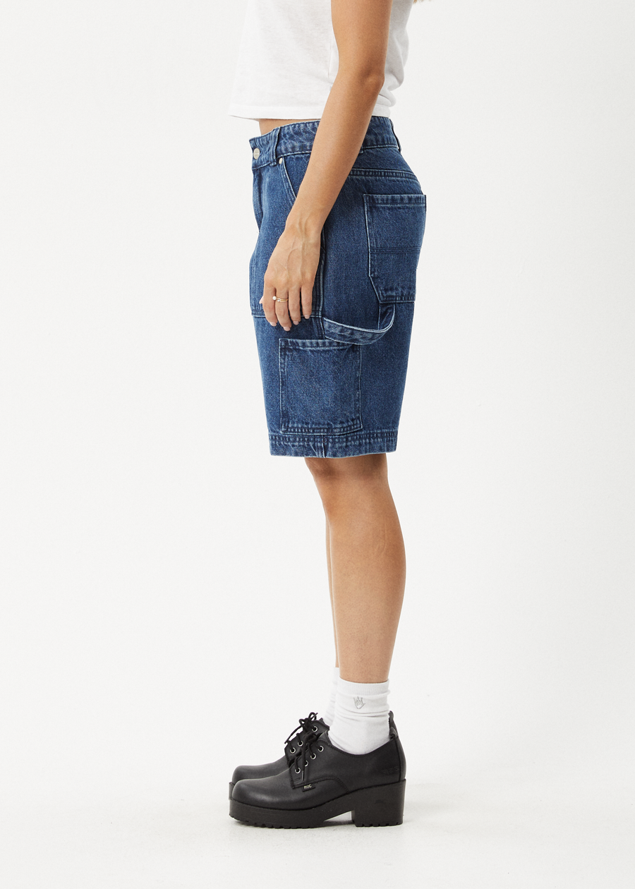 AFENDS Womens Mika - Denim Workwear Short - Authentic Blue