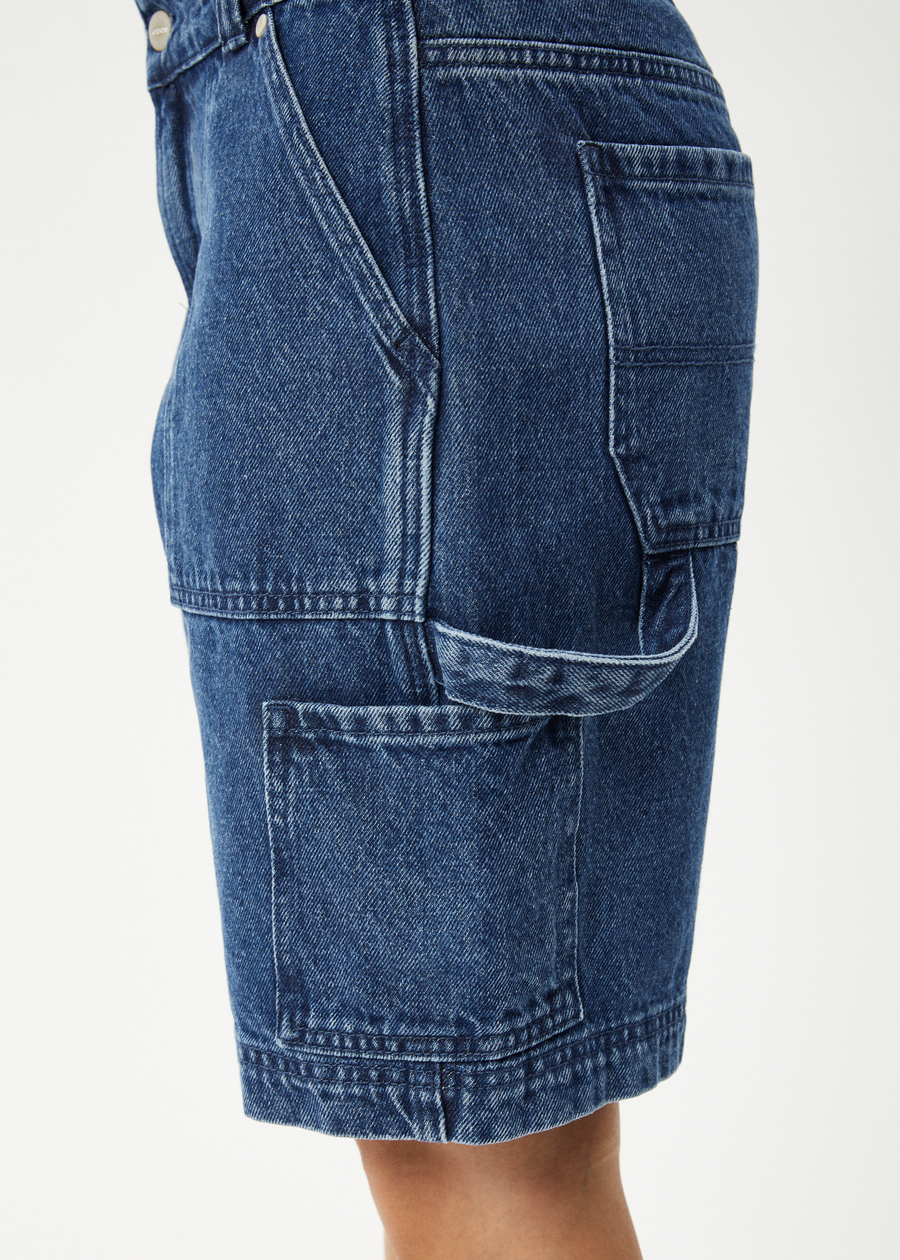 AFENDS Womens Mika - Denim Workwear Short - Authentic Blue
