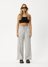 AFENDS Womens Leo - Seersucker Wide Leg Pant - Black / White - Afends womens leo   seersucker wide leg pant   black / white