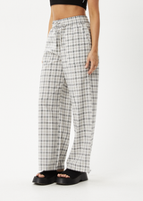AFENDS Womens Leo - Seersucker Wide Leg Pant - Black / White - Afends womens leo   seersucker wide leg pant   black / white