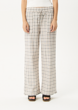 AFENDS Womens Leo - Seersucker Wide Leg Pant - Coffee / White - Afends womens leo   seersucker wide leg pant   coffee / white