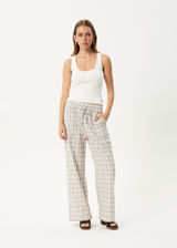AFENDS Womens Leo - Seersucker Wide Leg Pant - Coffee / White - Afends womens leo   seersucker wide leg pant   coffee / white