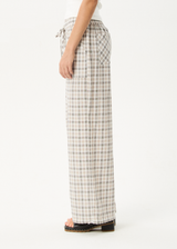 AFENDS Womens Leo - Seersucker Wide Leg Pant - Coffee / White - Afends womens leo   seersucker wide leg pant   coffee / white