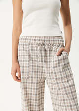 AFENDS Womens Leo - Seersucker Wide Leg Pant - Coffee / White - Afends womens leo   seersucker wide leg pant   coffee / white