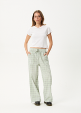 AFENDS Womens Leo - Seersucker Wide Leg Pant - Green / White - Afends womens leo   seersucker wide leg pant   green / white
