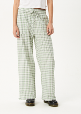 AFENDS Womens Leo - Seersucker Wide Leg Pant - Green / White - Afends womens leo   seersucker wide leg pant   green / white