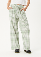 AFENDS Womens Leo - Seersucker Wide Leg Pant - Green / White - Afends womens leo   seersucker wide leg pant   green / white