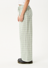 AFENDS Womens Leo - Seersucker Wide Leg Pant - Green / White - Afends womens leo   seersucker wide leg pant   green / white