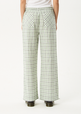 AFENDS Womens Leo - Seersucker Wide Leg Pant - Green / White - Afends womens leo   seersucker wide leg pant   green / white