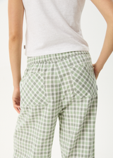 AFENDS Womens Leo - Seersucker Wide Leg Pant - Green / White - Afends womens leo   seersucker wide leg pant   green / white