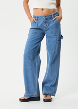AFENDS Womens Lexi - Low Rise Workwear Jean - Worn Blue - Afends womens lexi   low rise workwear jean   worn blue