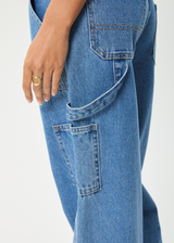 AFENDS Womens Lexi - Low Rise Workwear Jean - Worn Blue - Afends womens lexi   low rise workwear jean   worn blue