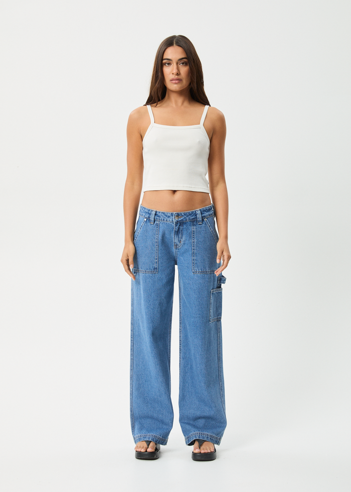 AFENDS Womens Lexi - Low Rise Workwear Jean - Worn Blue