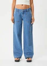 AFENDS Womens Lexi - Low Rise Workwear Jean - Worn Blue - Afends womens lexi   low rise workwear jean   worn blue