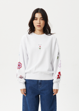 AFENDS Womens Flourish - Crew Neck Jumper - White - Afends womens flourish   crew neck jumper   white