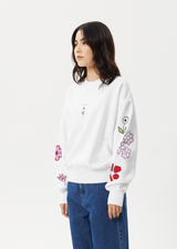 AFENDS Womens Flourish - Crew Neck Jumper - White - Afends womens flourish   crew neck jumper   white
