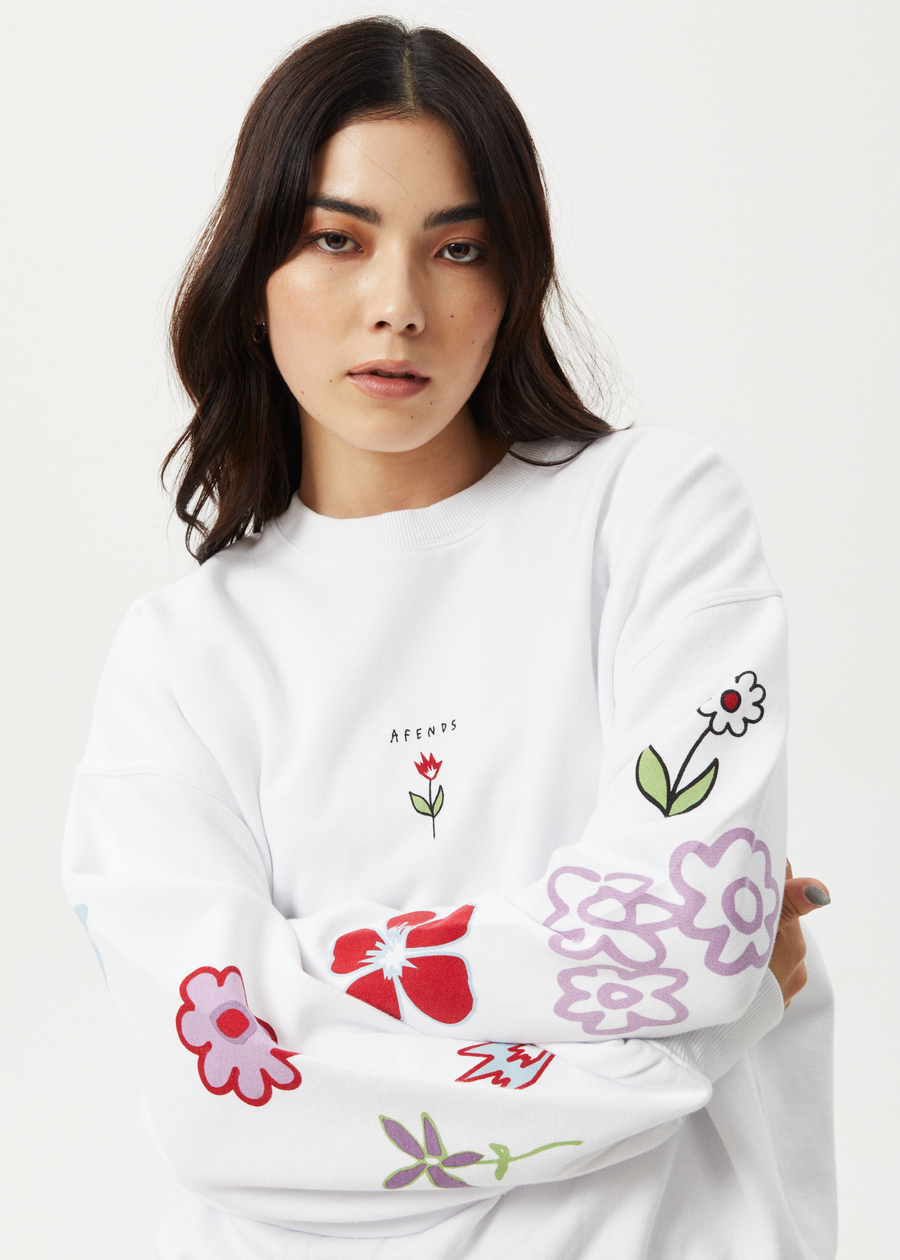 AFENDS Womens Flourish - Crew Neck Jumper - White