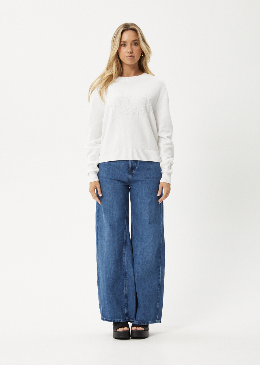 AFENDS Womens Inferno - Knit Crew Neck Jumper - White
