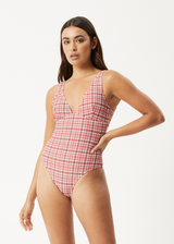 AFENDS Womens Check Out - One Piece - Red Check - Afends womens check out   one piece   red check 