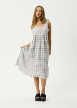 AFENDS Womens Leo - Seersucker Midi Dress - Black / White - Afends womens leo   seersucker midi dress   black / white