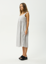 AFENDS Womens Leo - Seersucker Midi Dress - Black / White - Afends womens leo   seersucker midi dress   black / white