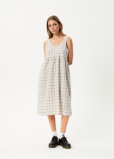 AFENDS Womens Leo - Seersucker Midi Dress - Coffee / White - Afends womens leo   seersucker midi dress   coffee / white