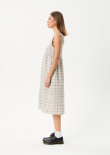 AFENDS Womens Leo - Seersucker Midi Dress - Coffee / White - Afends womens leo   seersucker midi dress   coffee / white