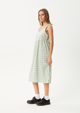 AFENDS Womens Leo - Seersucker Midi Dress - Green / White - Afends womens leo   seersucker midi dress   green / white
