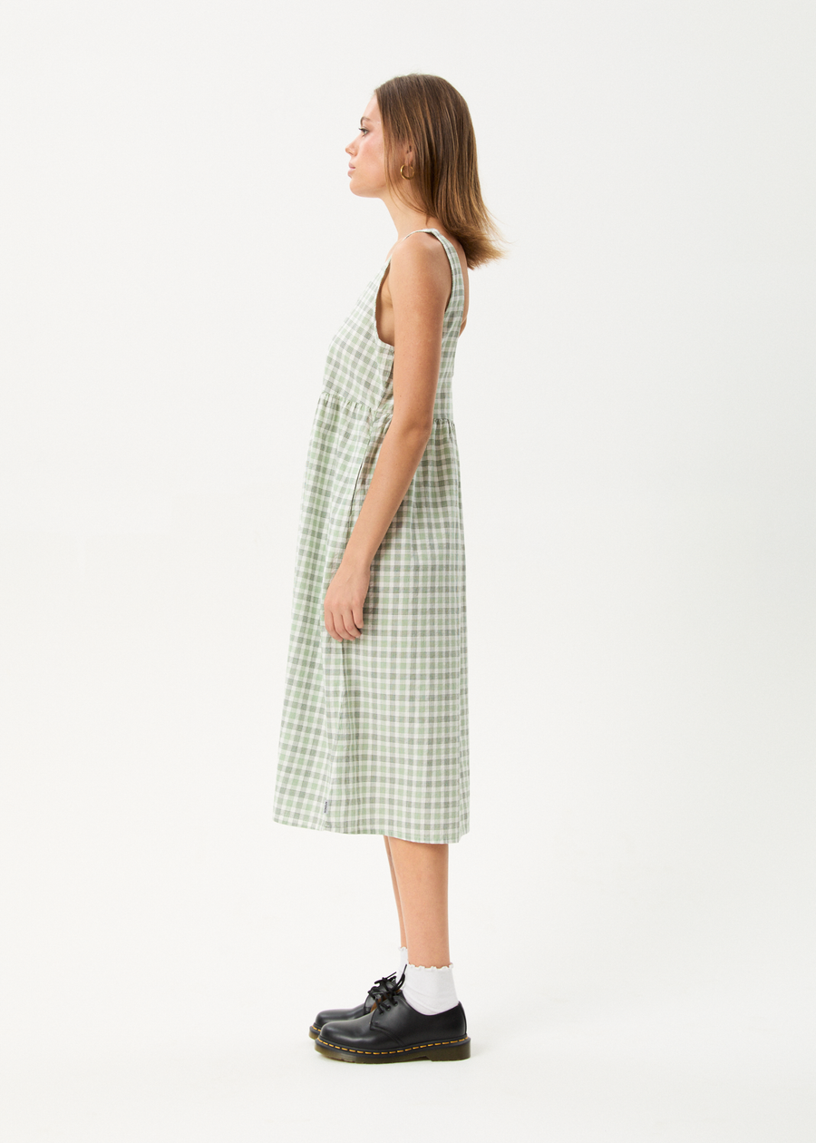AFENDS Womens Leo - Seersucker Midi Dress - Green / White