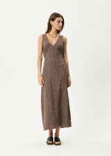 AFENDS Womens Hometown - Seersucker Maxi Dress - Coffee - Afends womens hometown   seersucker maxi dress   coffee