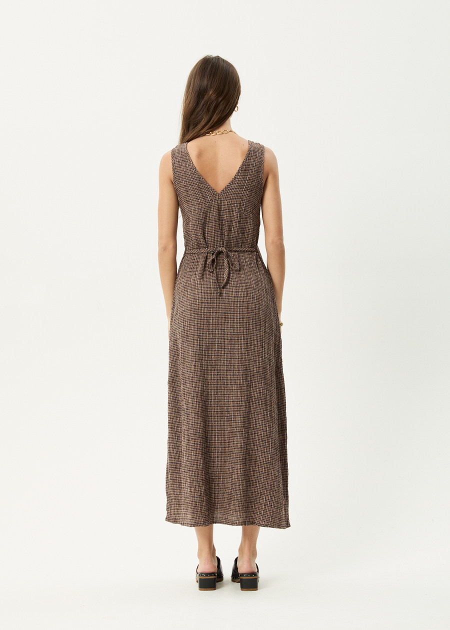AFENDS Womens Hometown - Seersucker Maxi Dress - Coffee