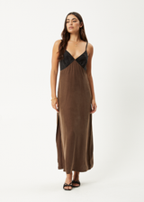 AFENDS Womens Giselle - Cupro Maxi Dress - Coffee - Afends womens giselle   cupro maxi dress   coffee 