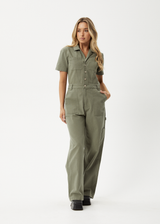 AFENDS Womens Mika - Canvas Jumpsuit - Olive - Afends womens mika   canvas jumpsuit   olive 